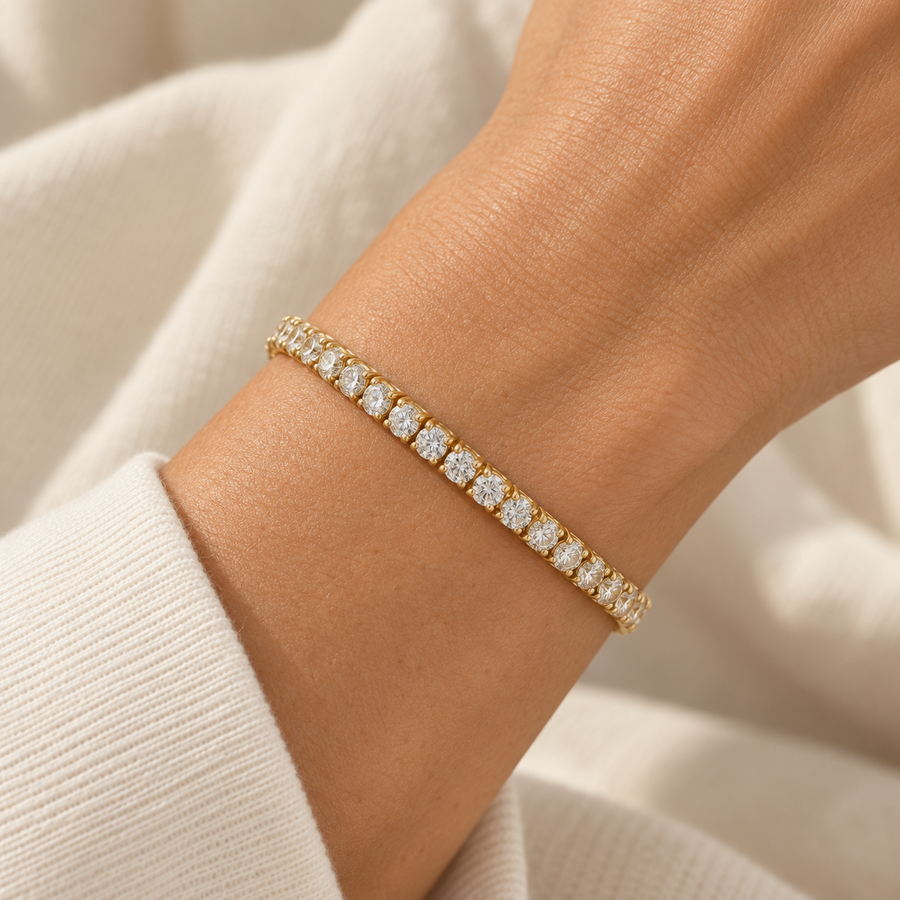 2 ct Lab Diamond Featherline Tennis Bracelet — AI-assisted on-body visualization; scale is approximate. Based on the original product image.