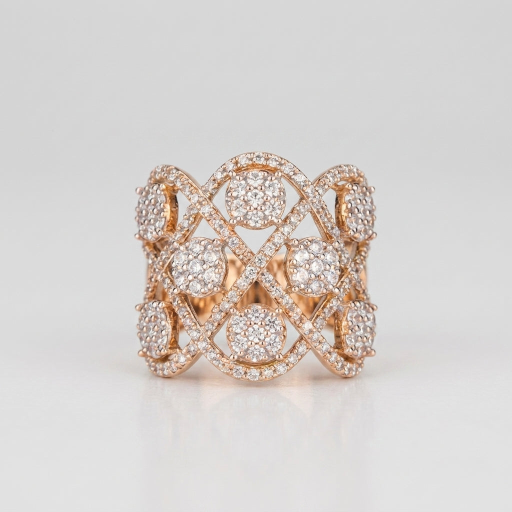 Celestial Orbit Wide Cocktail Ring — full studio view
