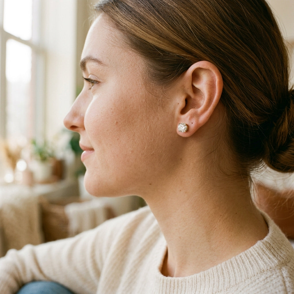 Lab Diamond Stud Earrings — worn