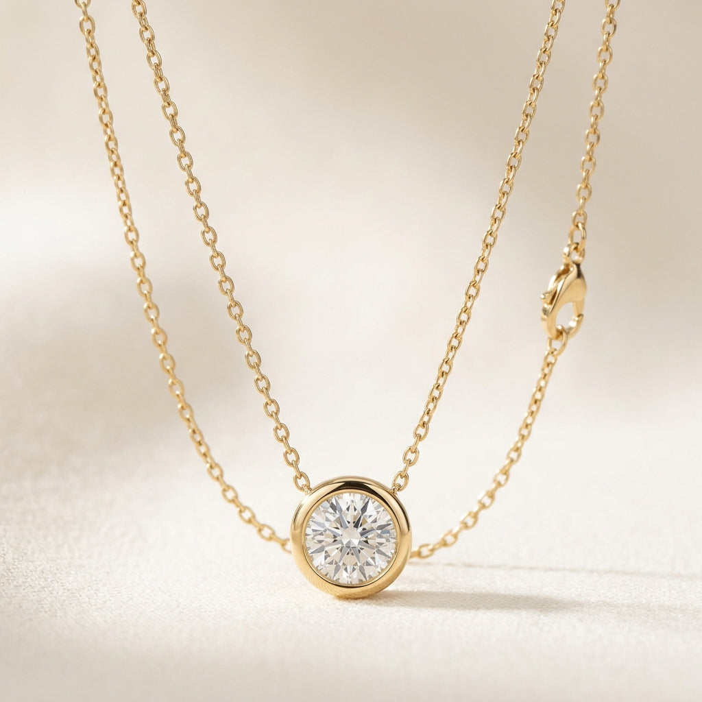 Lab Diamond Bezel Solitaire Pendant