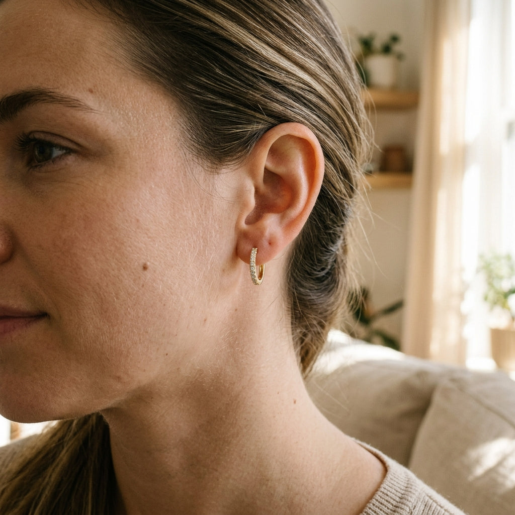 Lab Diamond Pavé Huggie Hoops — worn