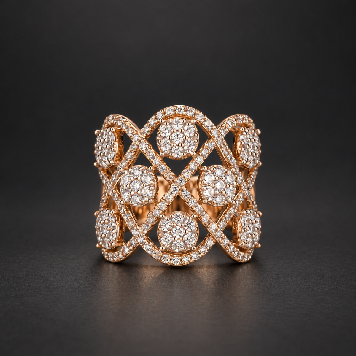 Celestial Orbit Wide Cocktail Ring — AI-assisted graphite editorial visualization. Based on the original product image.