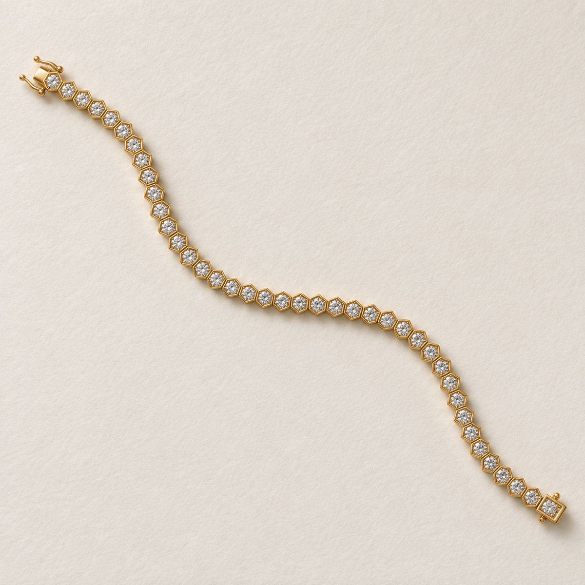 HexaLuxe Lab Diamond Tennis Bracelet in yellow gold, front view