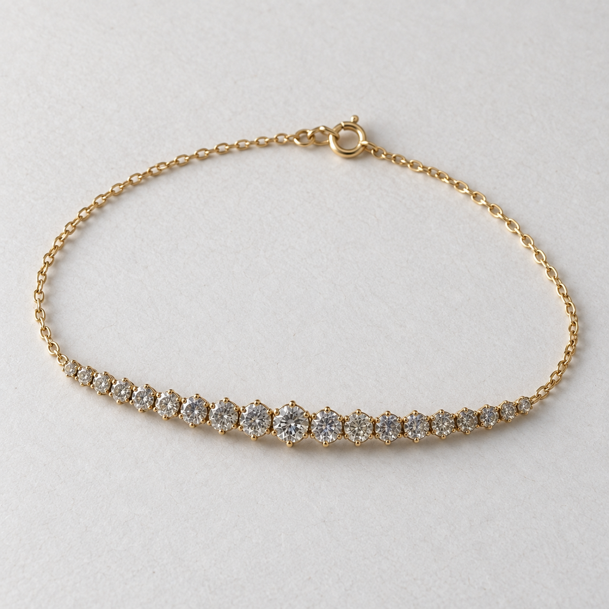 Crescendo lab diamond chain bracelet in yellow gold, overhead view