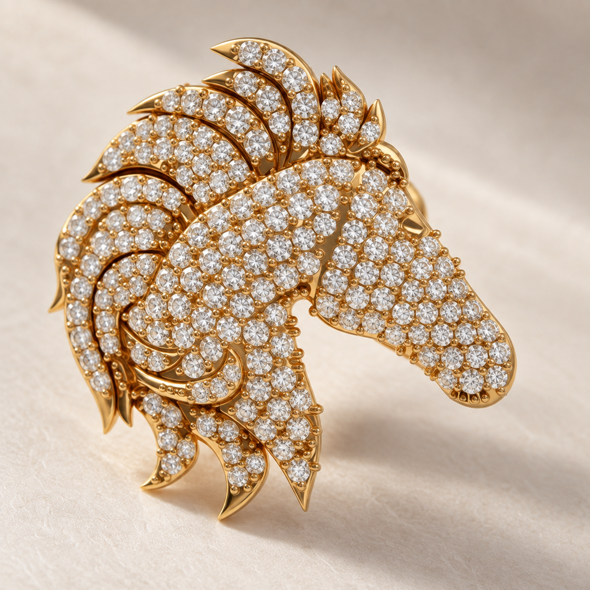 Equestrian Lab Diamond Stud Earrings in yellow gold, close-up detail