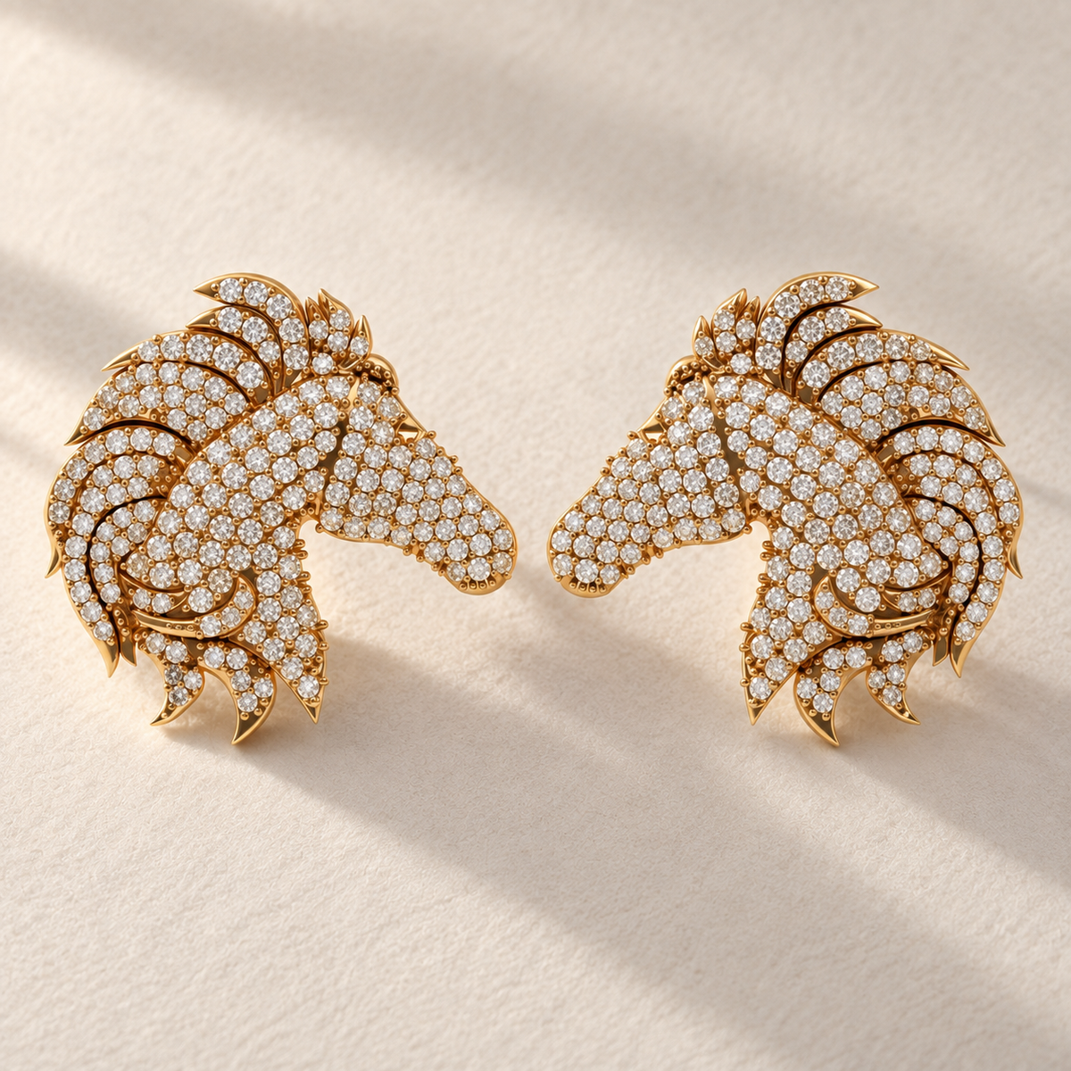 Equestrian Lab Diamond Stud Earrings in yellow gold, front view