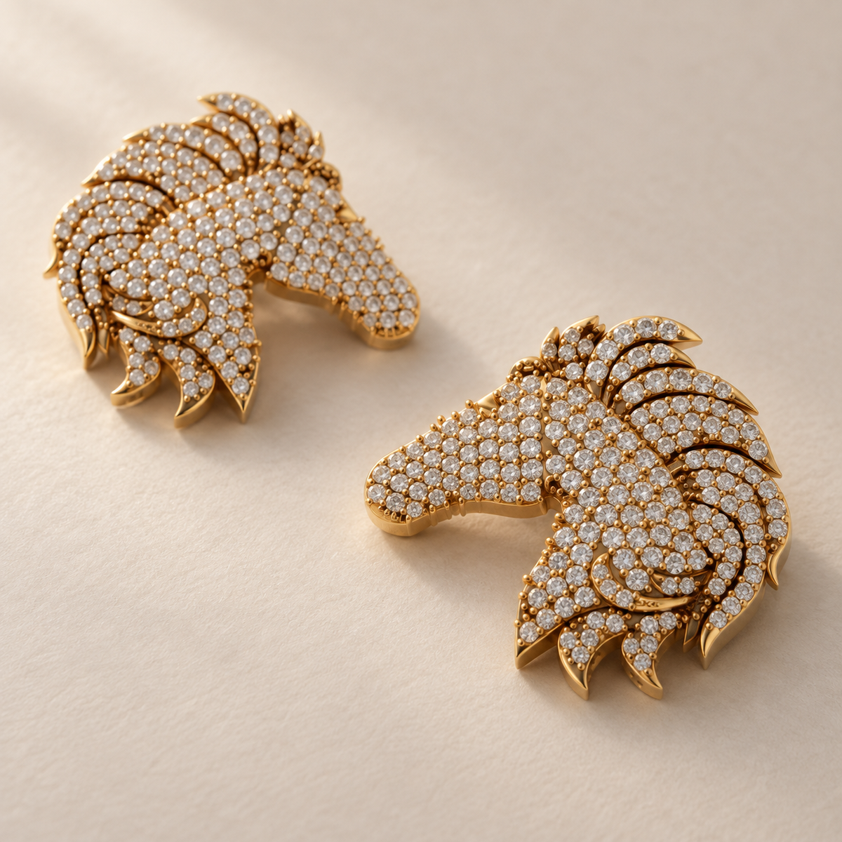 Equestrian Lab Diamond Stud Earrings in yellow gold, three-quarter view