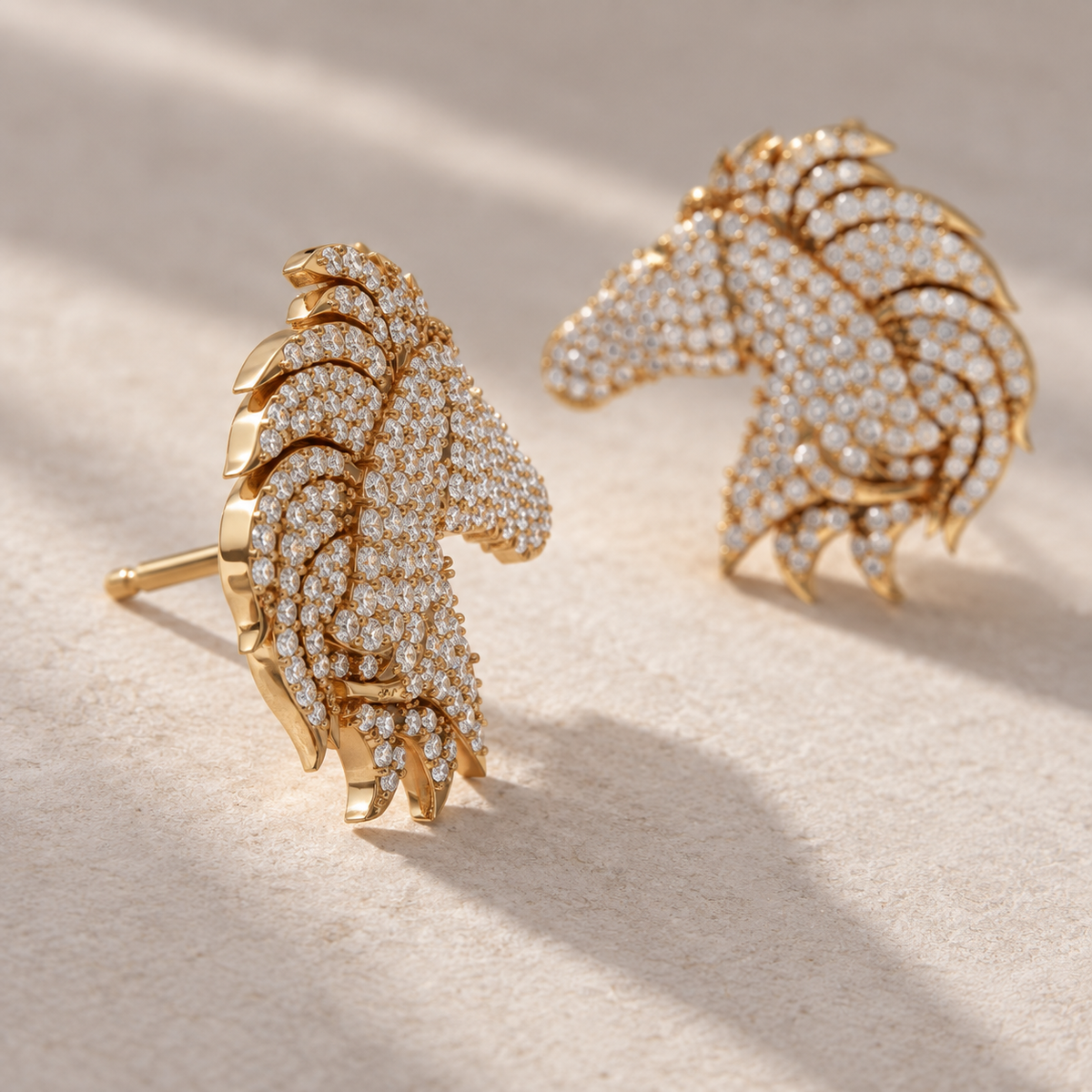 Equestrian Lab Diamond Stud Earrings in yellow gold, side profile