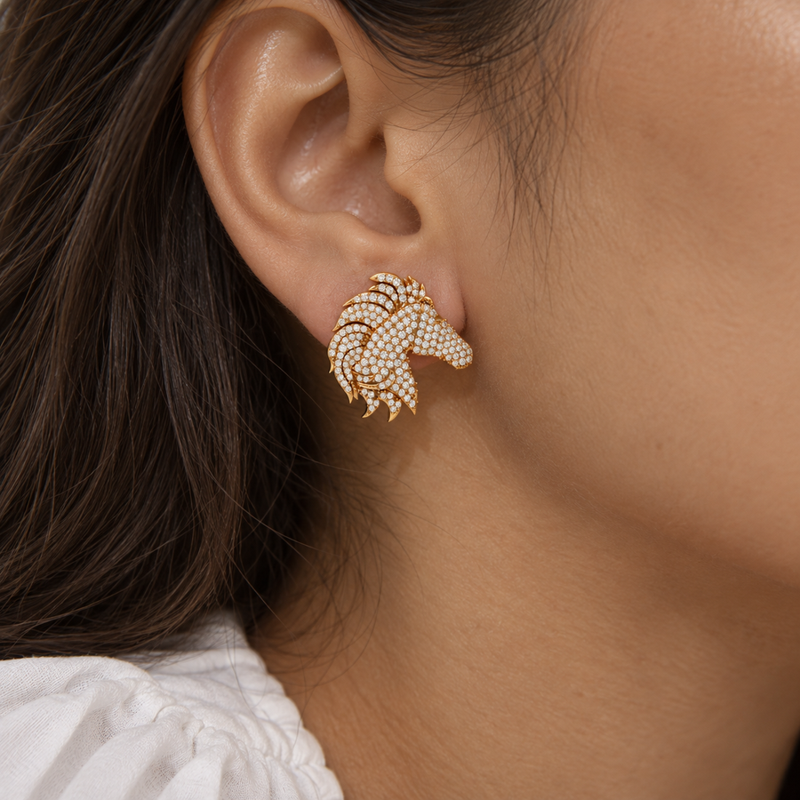 Equestrian Lab Diamond Stud Earrings in yellow gold, worn view