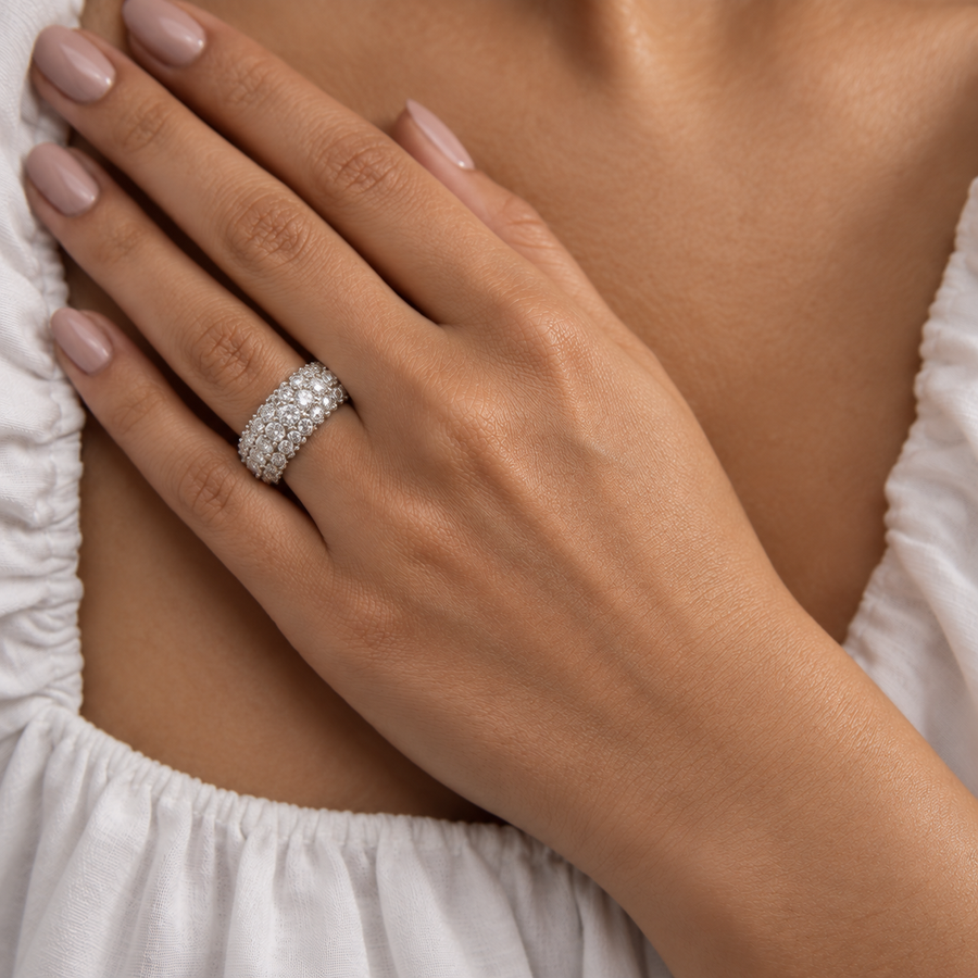 Constellation Pavé Lab Diamond Cocktail Ring in white gold, worn view
