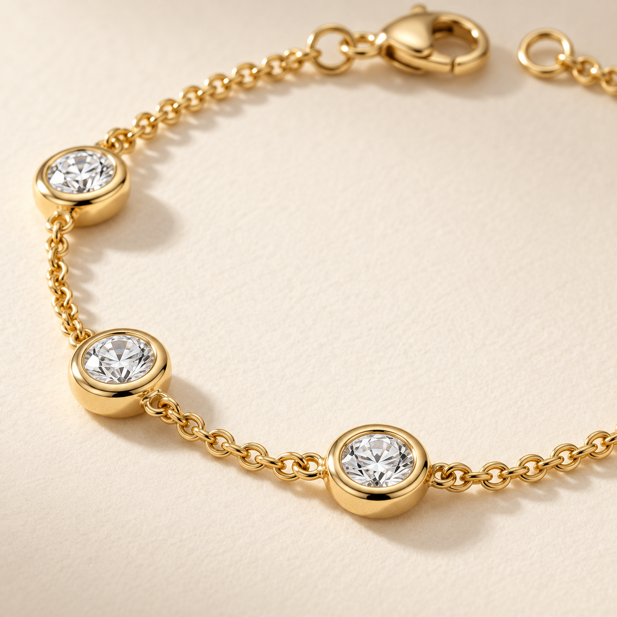 Lab Diamond Bezel Station Bracelet — AI-assisted macro detail visualization. Based on the original product image.
