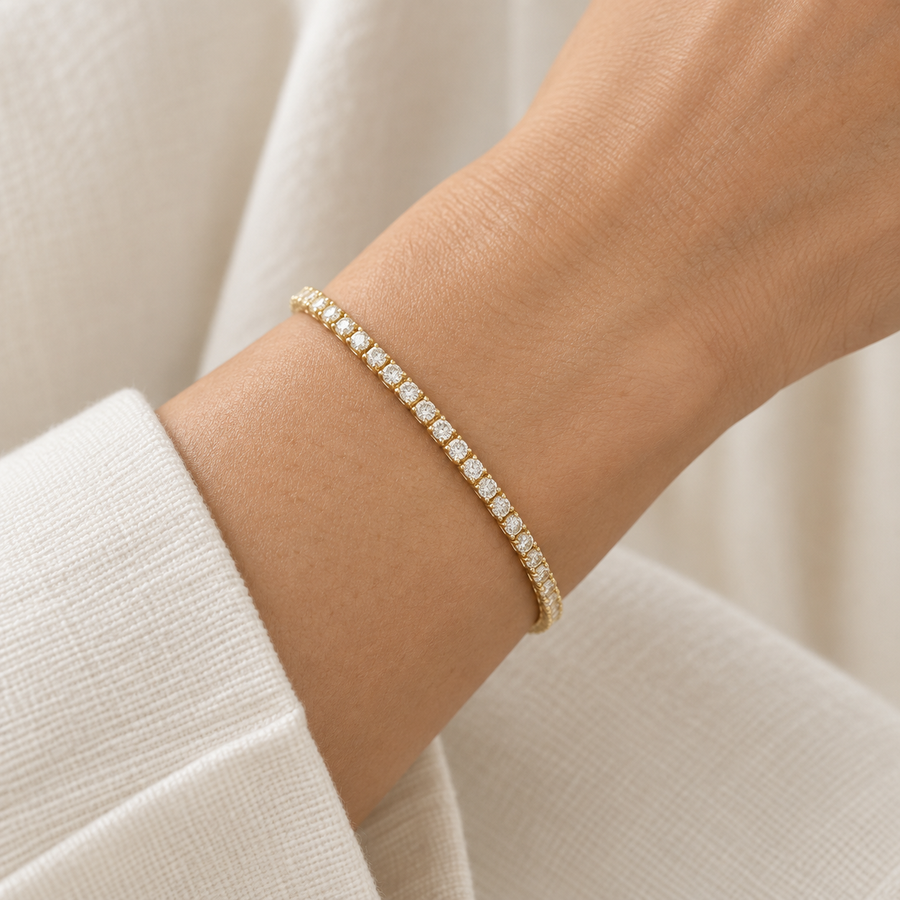 1 ct Lab Diamond Petite Tennis Bracelet — AI-assisted on-body visualization; scale is approximate. Based on the original product image.